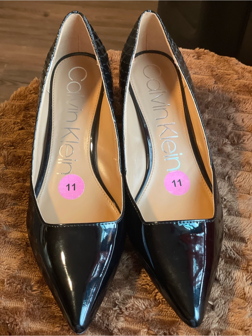 Calvin Klein Black Patent Pointed Toe Pumps